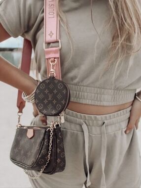 3 In 1 Monogram Multi Pochette Accessory Bag in Pink Strap